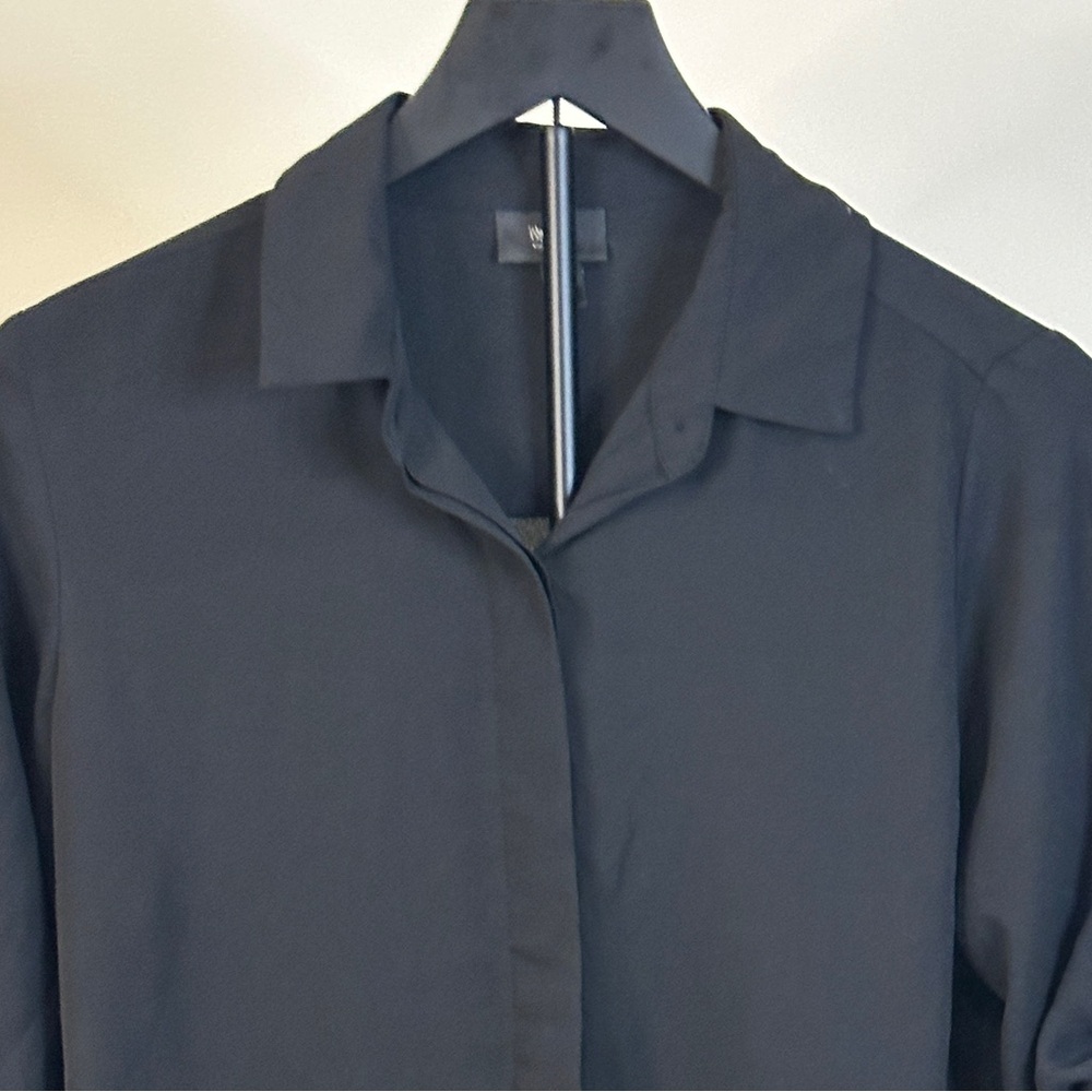 West End TX Black Button Down Blouse Size S Roll Tab Sleeve Lightweight - Picture 5 of 5